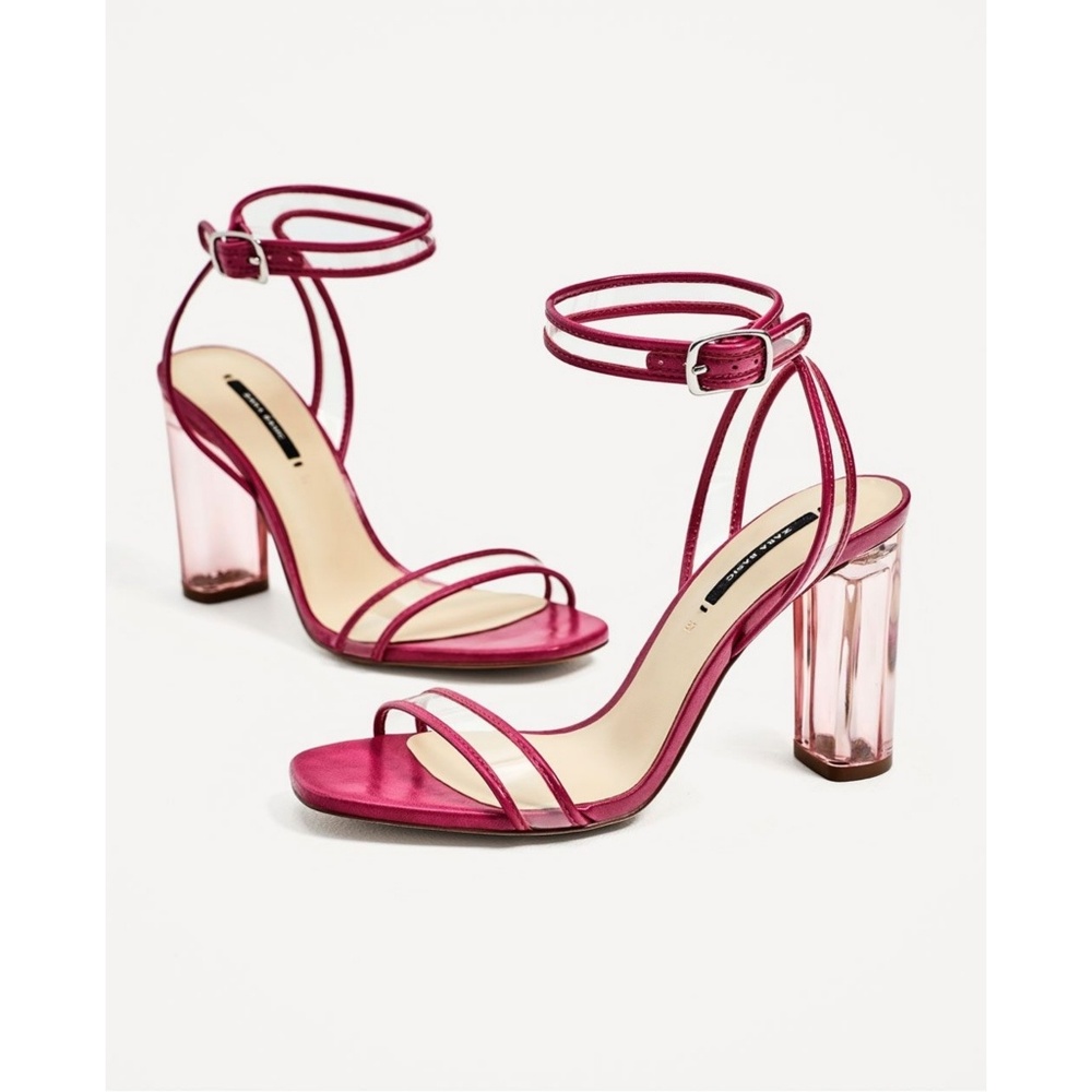 {Zara} Vinyl Pink Clear Lucite High-Heel Sandal